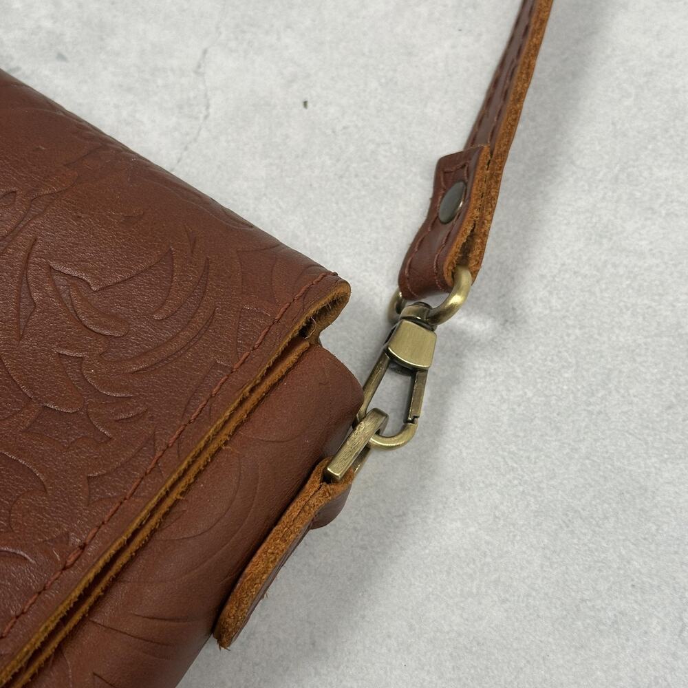 Portland Leather Goods Crossbody Bag Womens Small Brown Floral Embossed Western - Picture 9 of 15